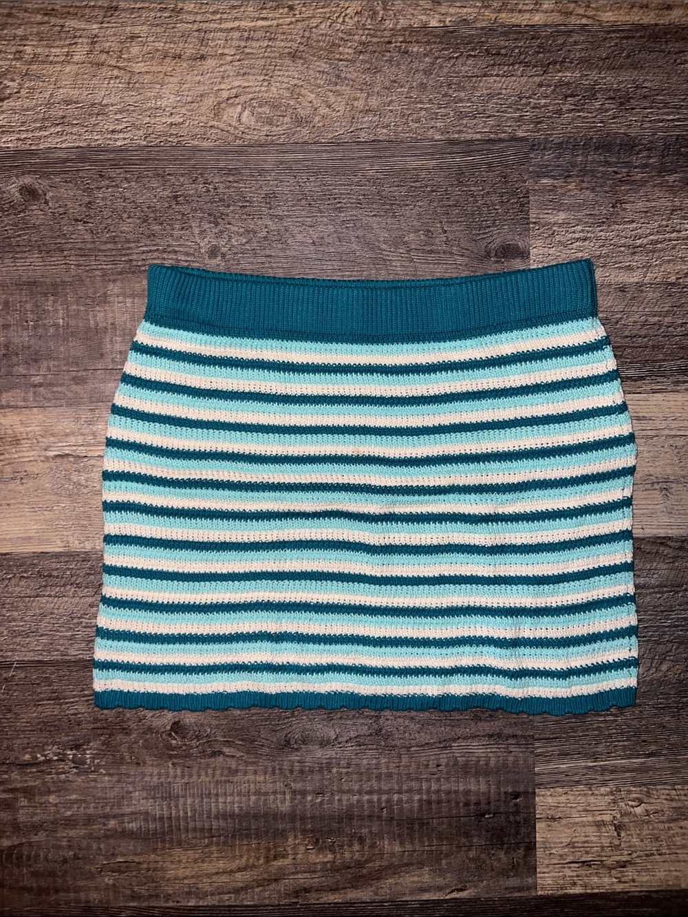 wild fable Teal and White Striped Knit Mini Skirt